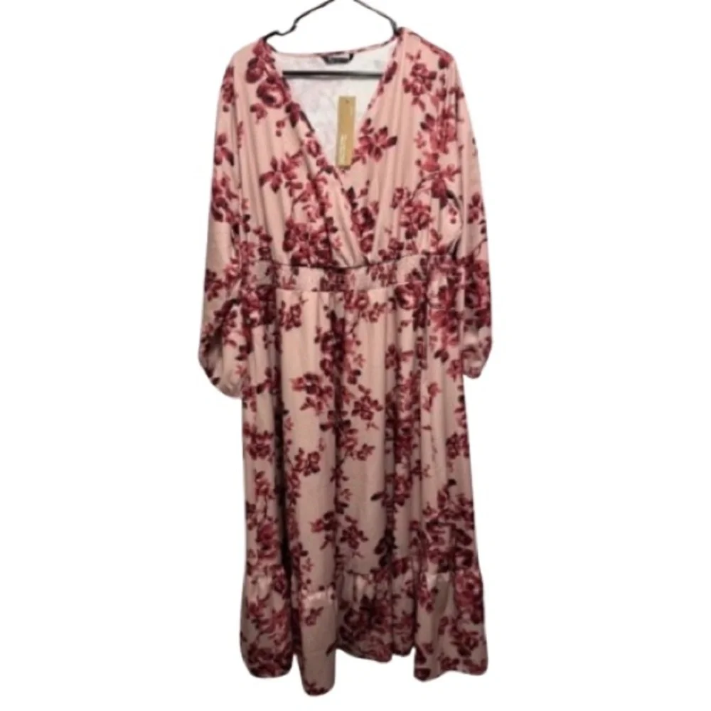 floral faux wrap, lantern sleeve, pockets, midi dress sz 18-20 - Picture 2 of 7